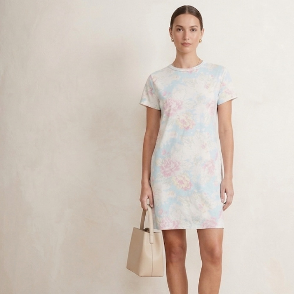 Polo Ralph Lauren Pastel Blue Rose Floral Cotton T-Shirt Dress Size Large